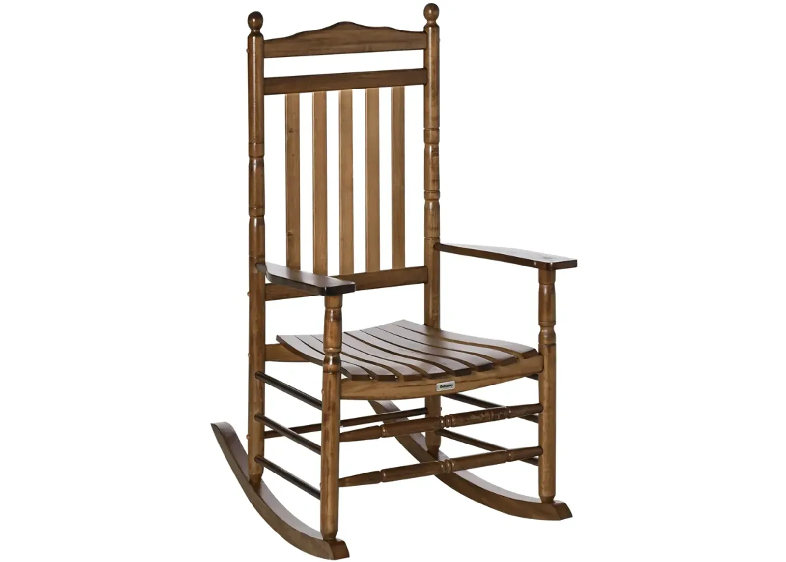 Brown Porch Comfort: Traditional Wooden High-Back Rocking Chair