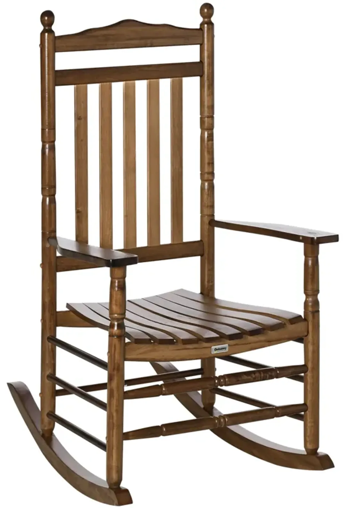 Brown Porch Comfort: Traditional Wooden High-Back Rocking Chair