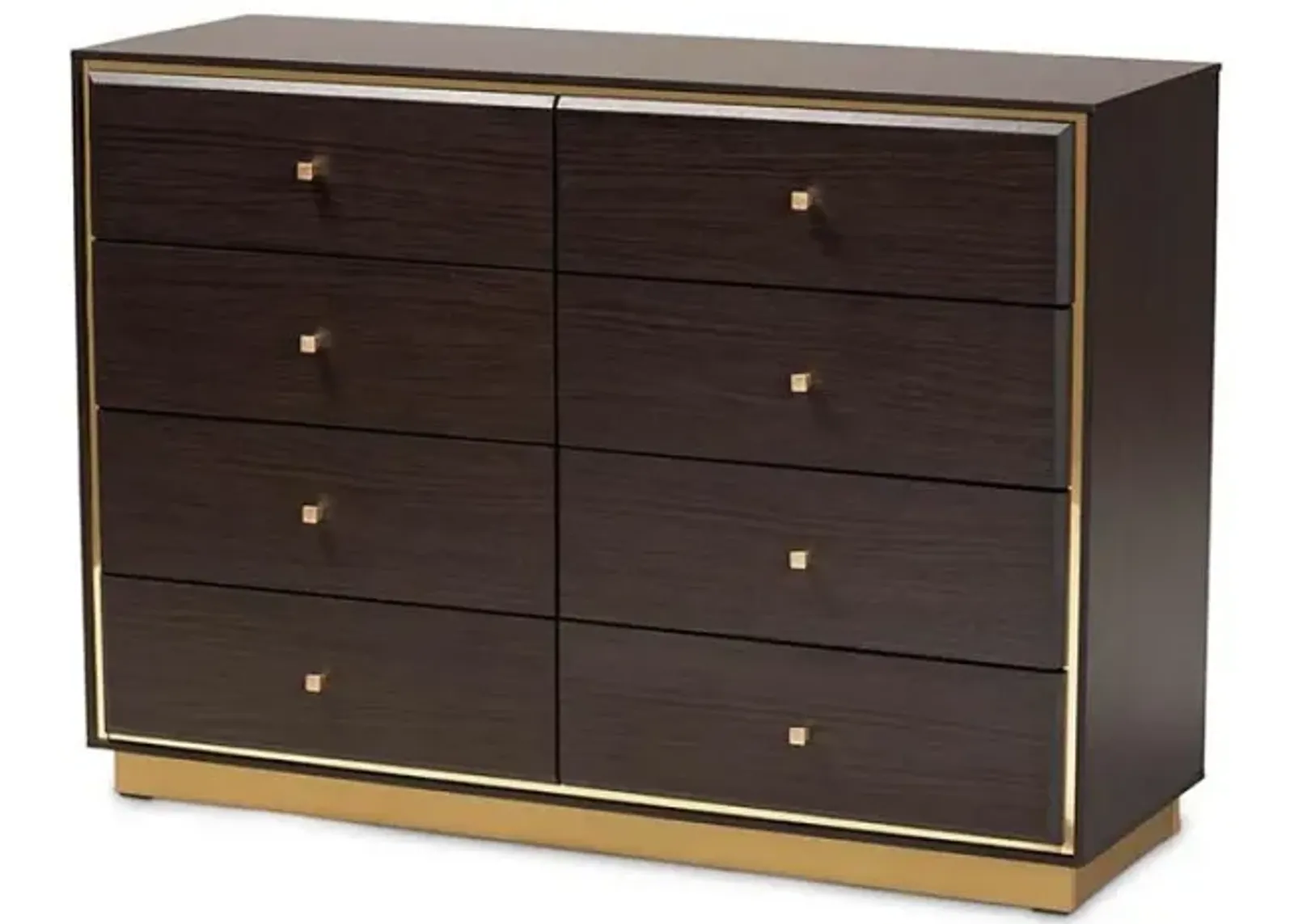 Espresso Brown Finished Wood and Gold Metal 8-Drawer Dresser