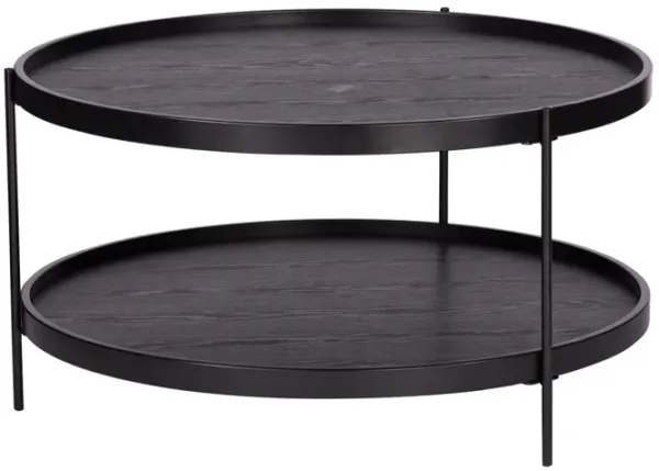 Hivvago 33 Inch  Black Manufactured Wood And Metal Round Coffee Table