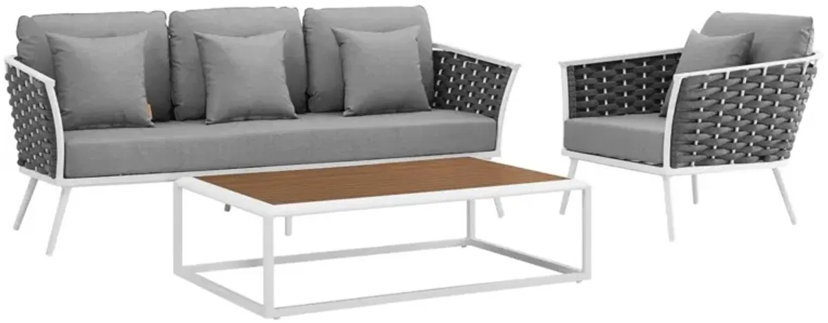 Stance 3 Piece Outdoor Patio Aluminum Sectional Sofa Set - White Gray