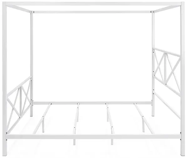 Hivvago Queen size Modern Canopy Bed Frame in White Metal Finish