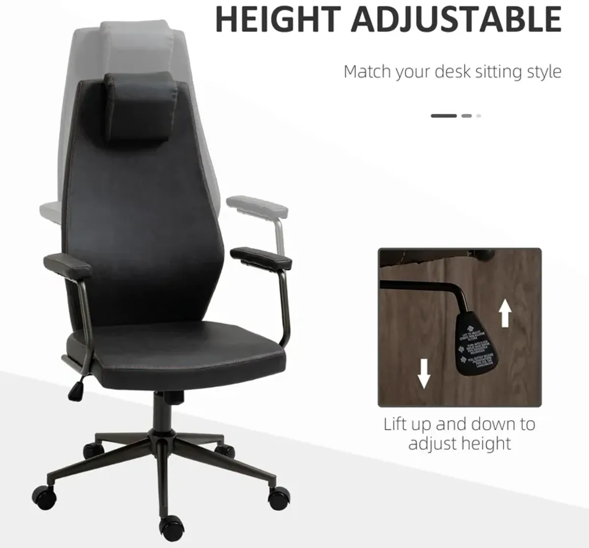 Black Executive Seat: High-Back Leather Ergonomic Office Chair