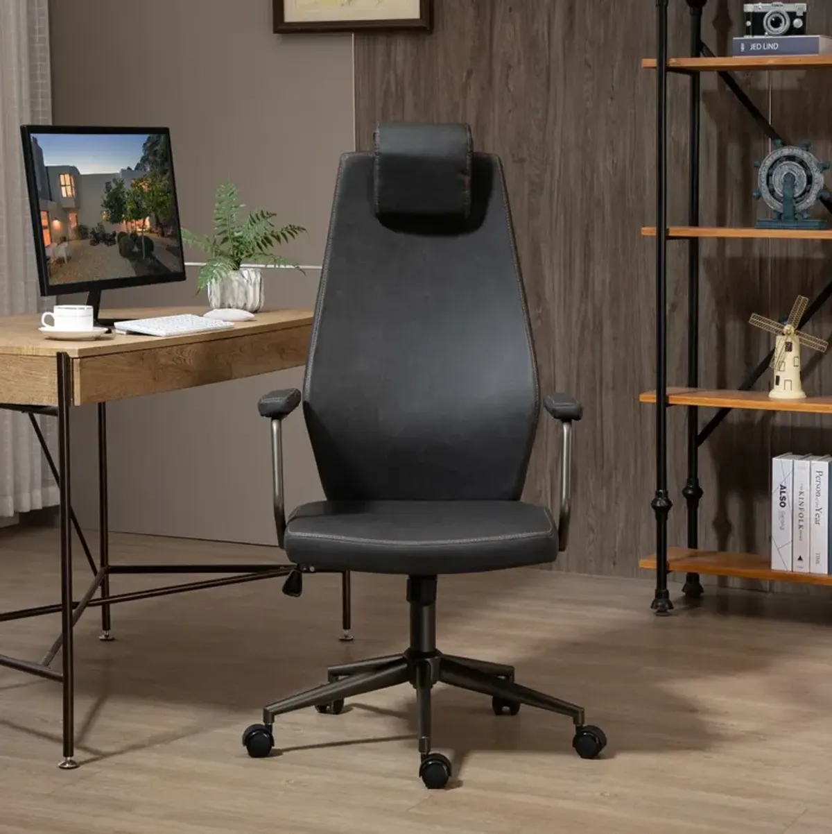 Black Executive Seat: High-Back Leather Ergonomic Office Chair