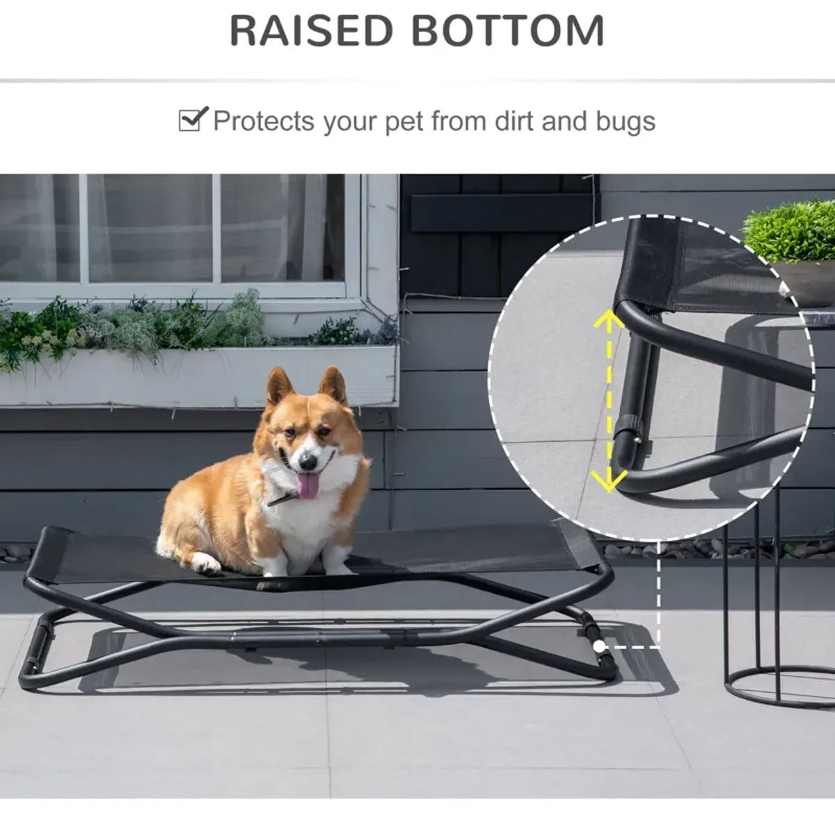 Black Pet Comfort: 44" Cooling Elevated Foldable Dog Bed