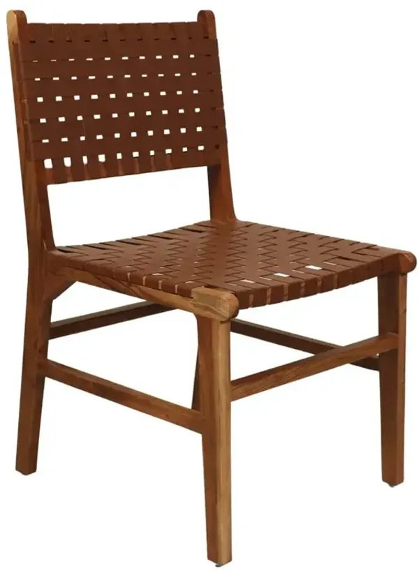 Carolina Living Whitney Leather Woven Chair - Set of 2 - Honey Gold - Tan Upholstery