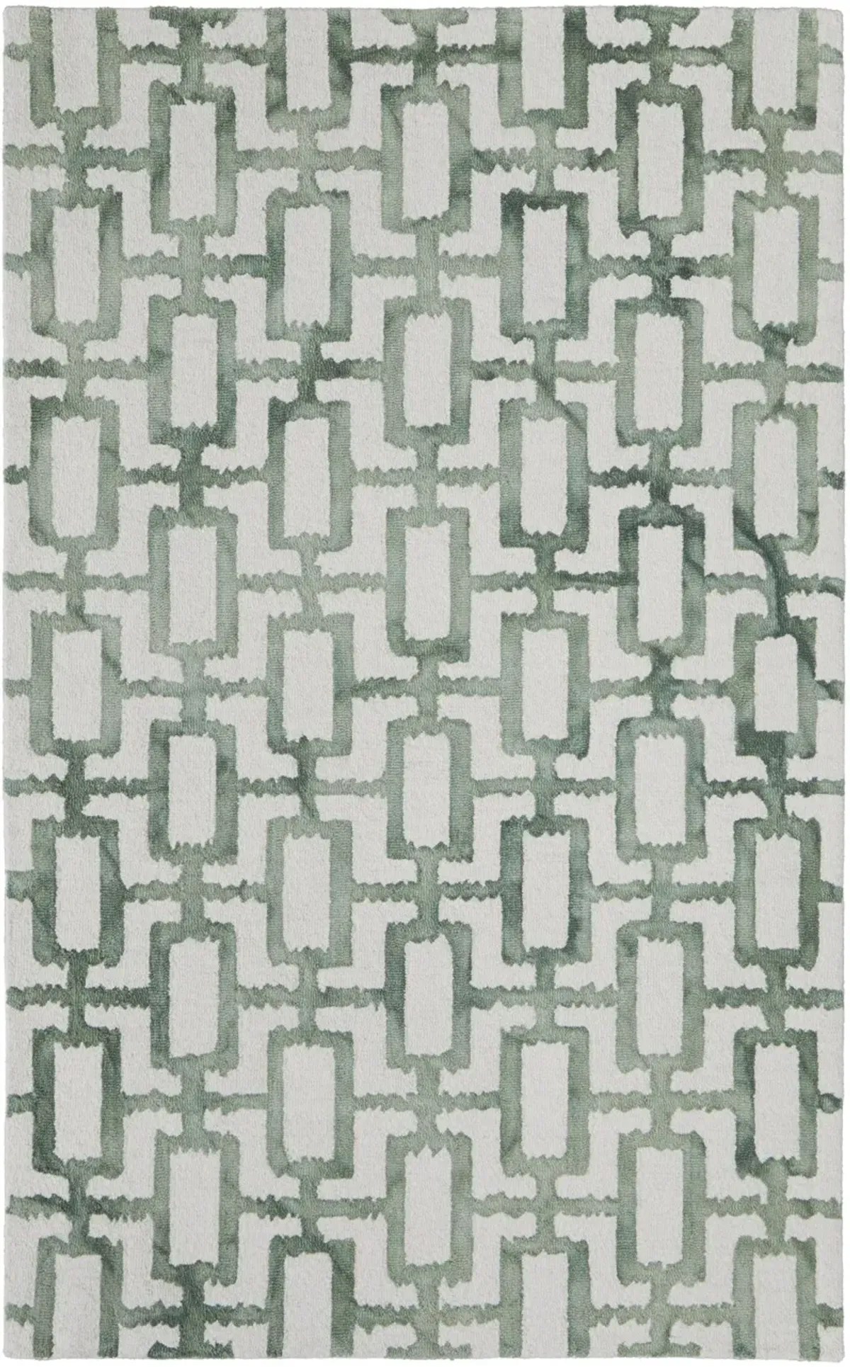 8 X 11 Ivory And green Wool geometric Tufted Handmade Area Rug