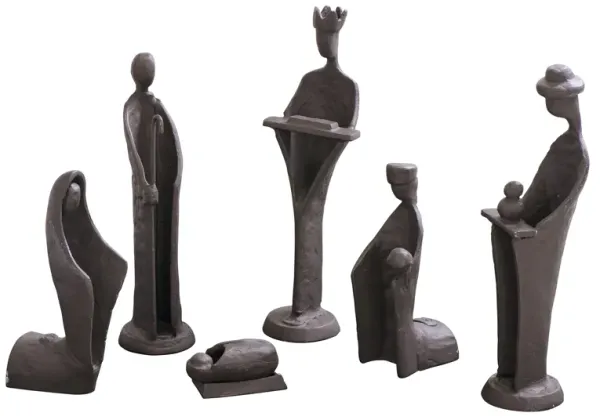 Modern 9-Inch Cast Iron Nativity Sculpture Set (6 Figures)