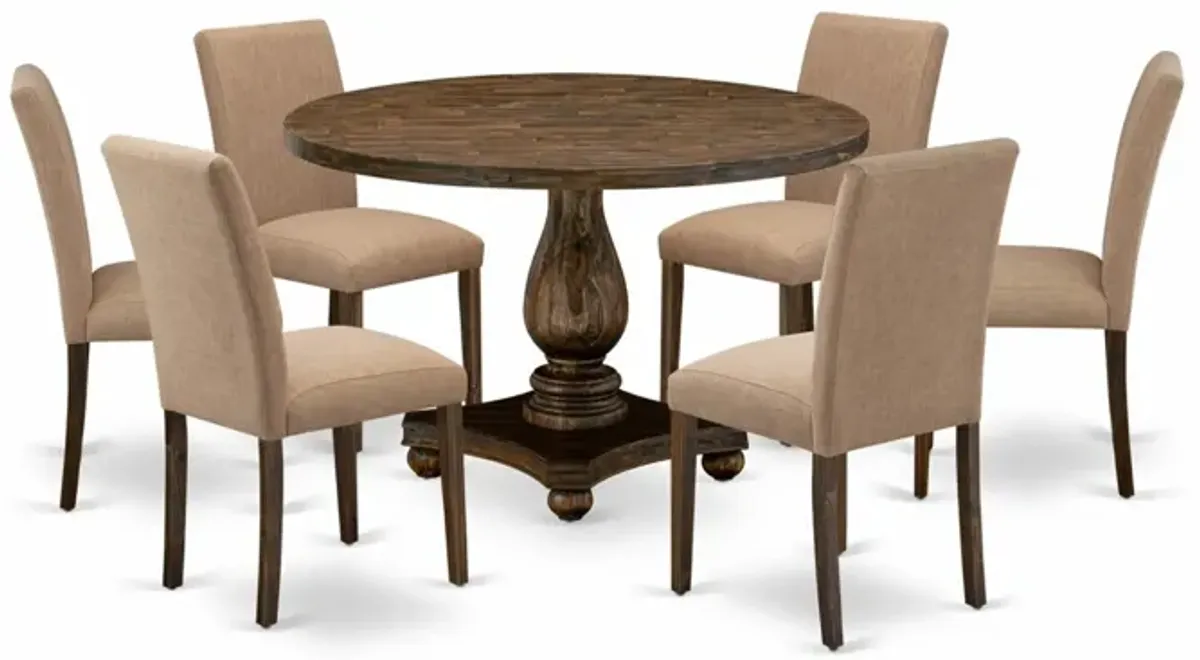 East West Furniture I2AB7-747 7Pc Dining Set - Round Table and 6 Parson Chairs - Distressed Jacobean Color