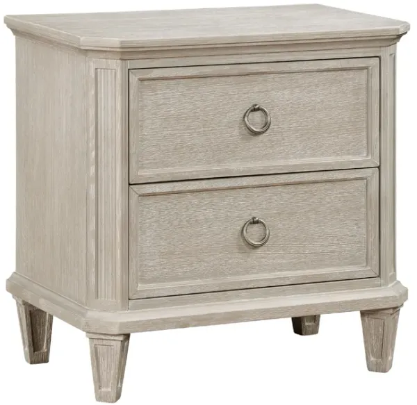 Aeny Nightstand, 2 Drawer Ring Handles, Light Brownish Gray Oak Veneer - Benzara