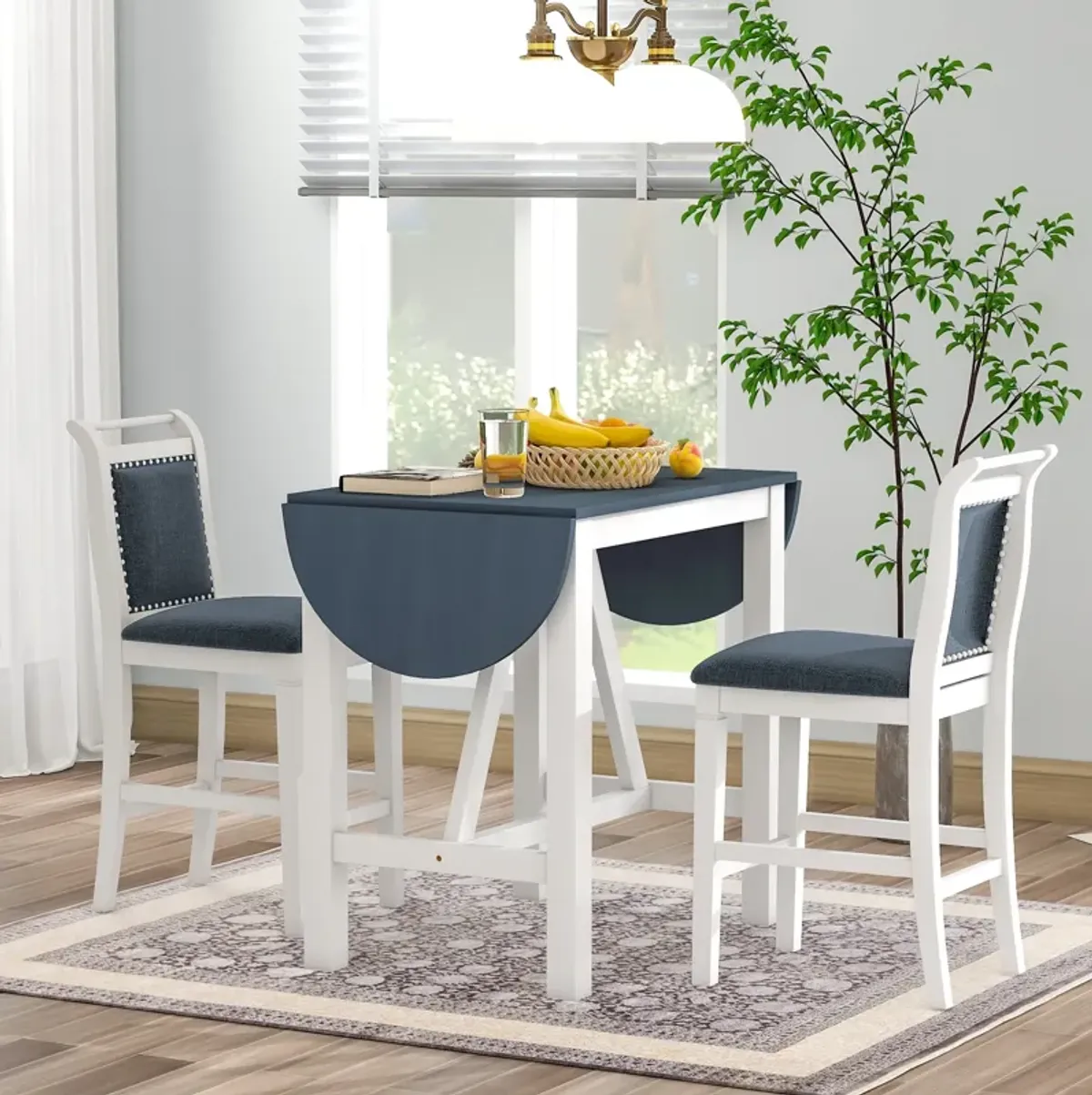 MONDAWE 3-Piece Wood Counter Height Drop Leaf  Dining Table Set with 2 Upholstered Dining Chairs for Small Place,Dinging Room