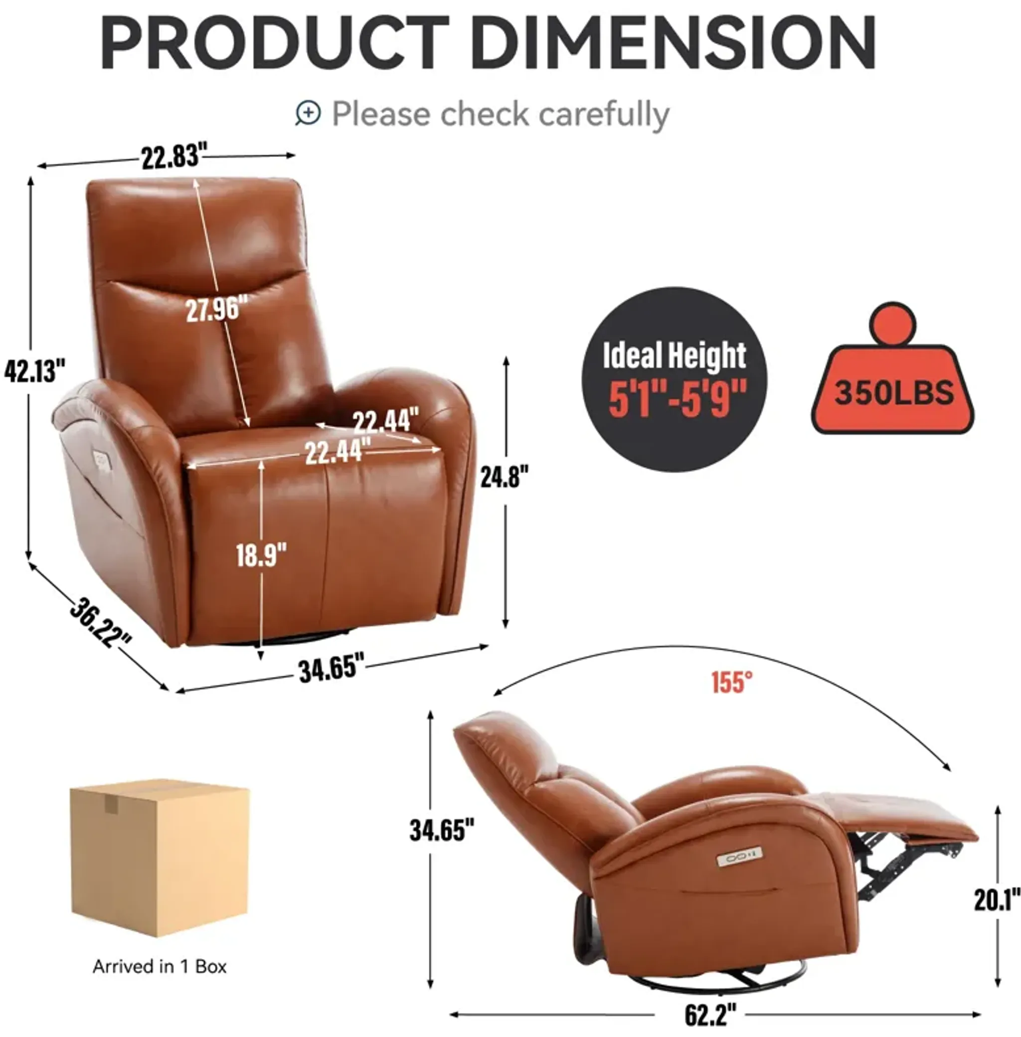 Yellow Brown Genuine Leather Swivel And Rocker Power Recliner Chair ...