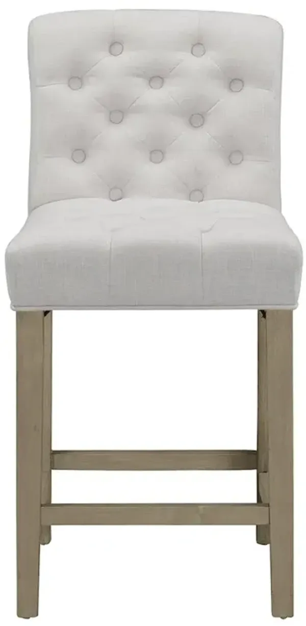 Glamour Home Set of 2 Beige Fabric Counter Stool Roll Back Design and Tufted Buttons