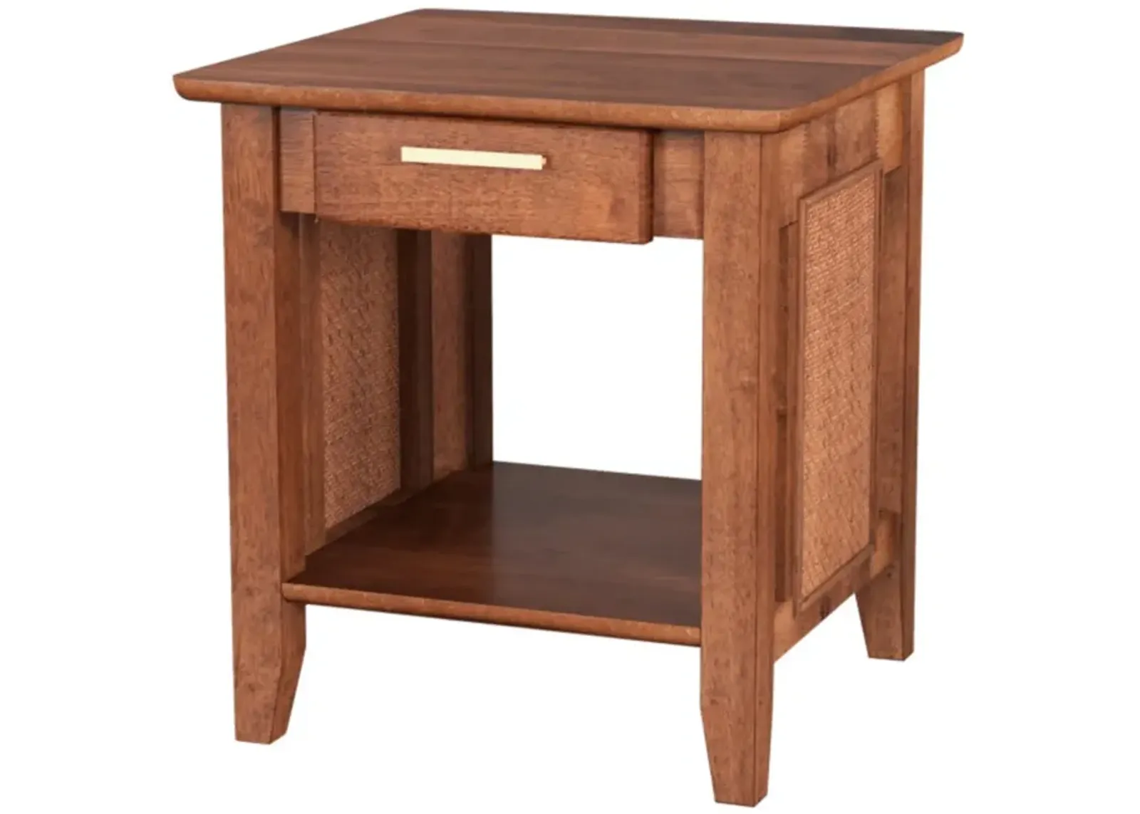 Hivvago Rattan Nightstand End Table with Drawer and Storage Shelf