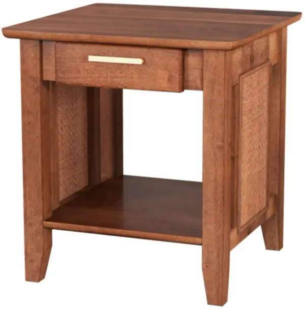 Hivvago Rattan Nightstand End Table with Drawer and Storage Shelf