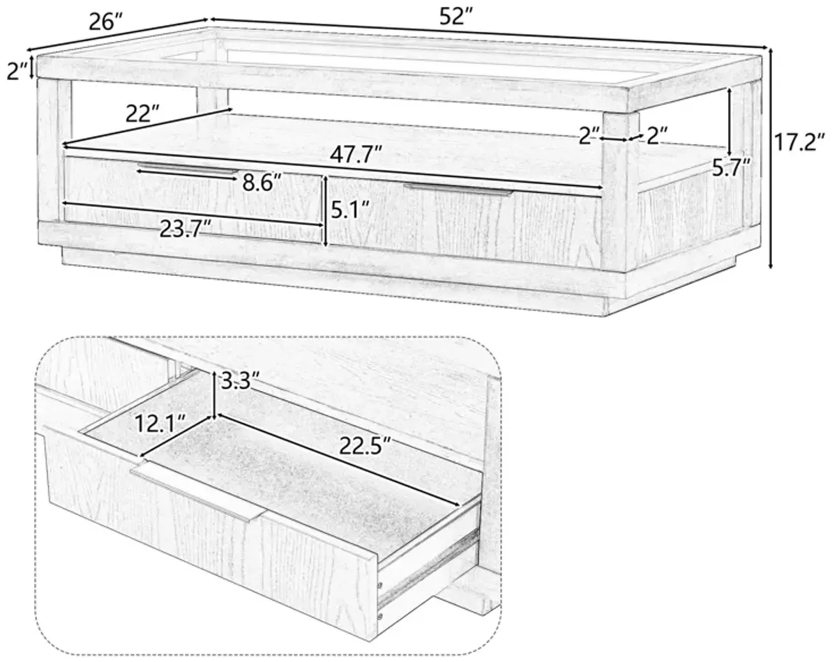 Merax Modern  Coffee Table with 2 Drawers