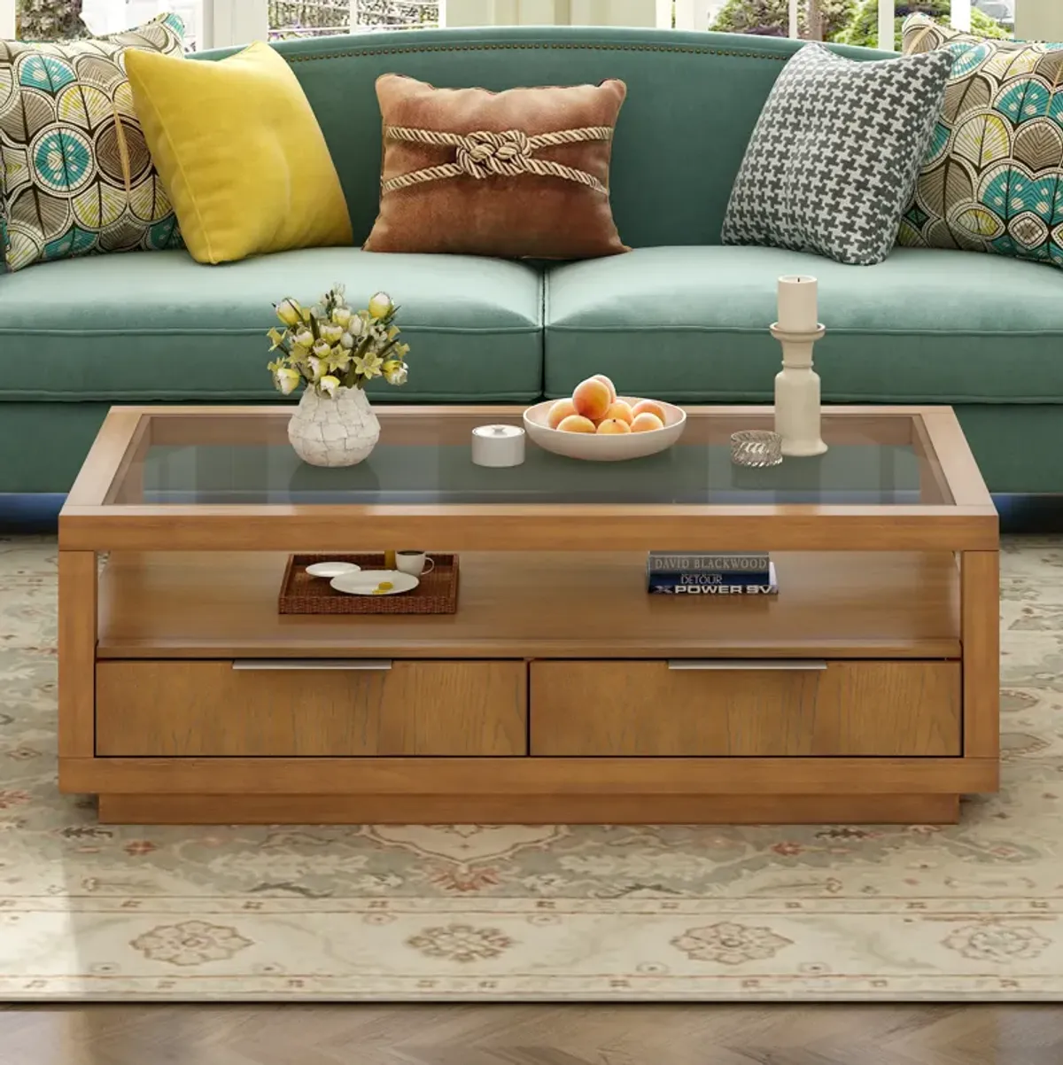 Merax Modern  Coffee Table with 2 Drawers