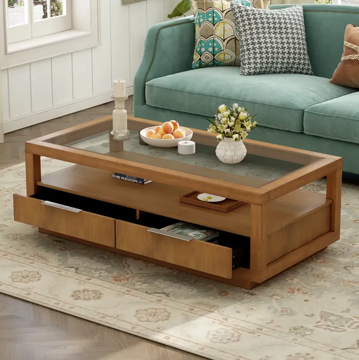 Merax Modern  Coffee Table with 2 Drawers