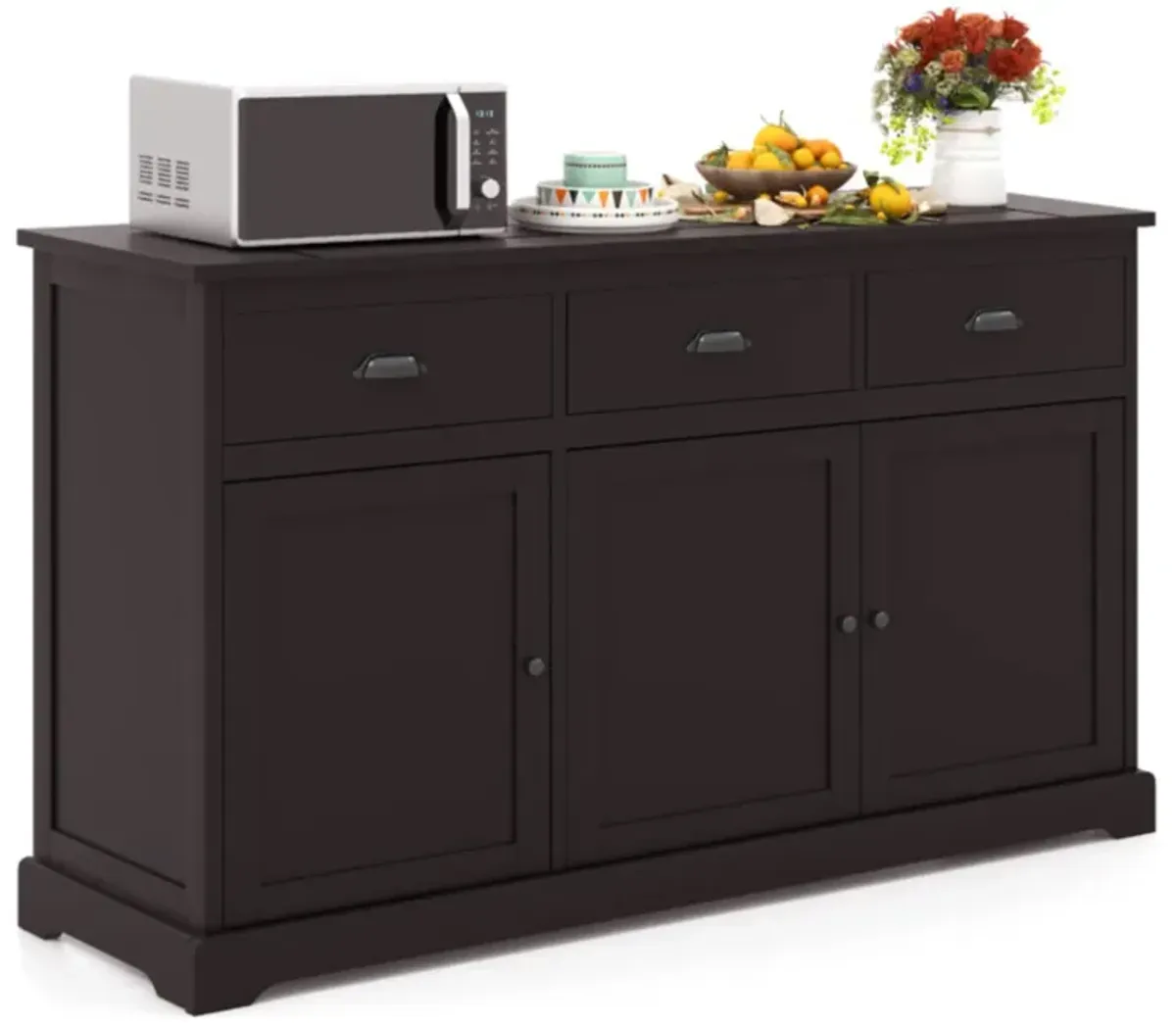 Hivvago 3 Drawers Sideboard Buffet Storage with Adjustable Shelves