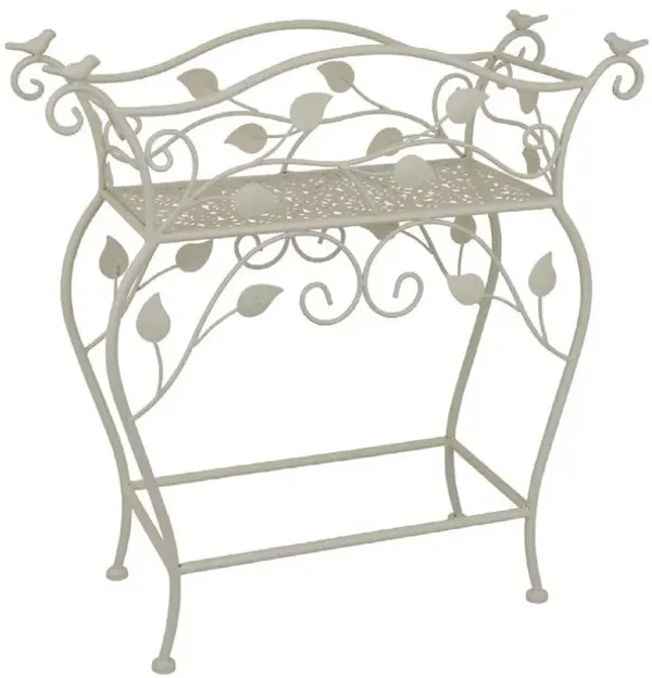 Philip Plant Stand Table, Scrolled Vine Details, Curved White Metal