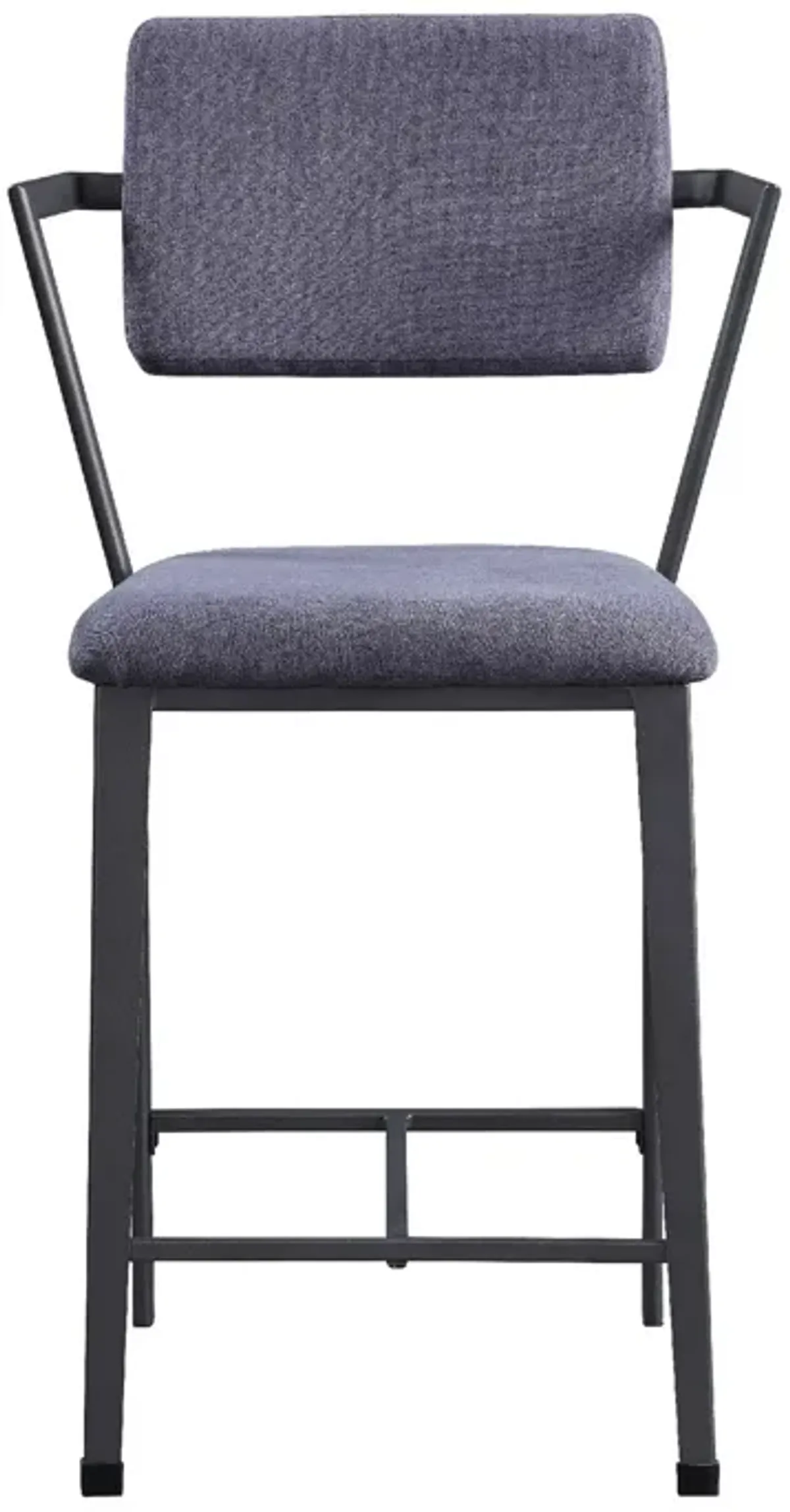 Fabric Upholstered Metal Counter Height Chair, Set of 2,Gray and Black-Benzara