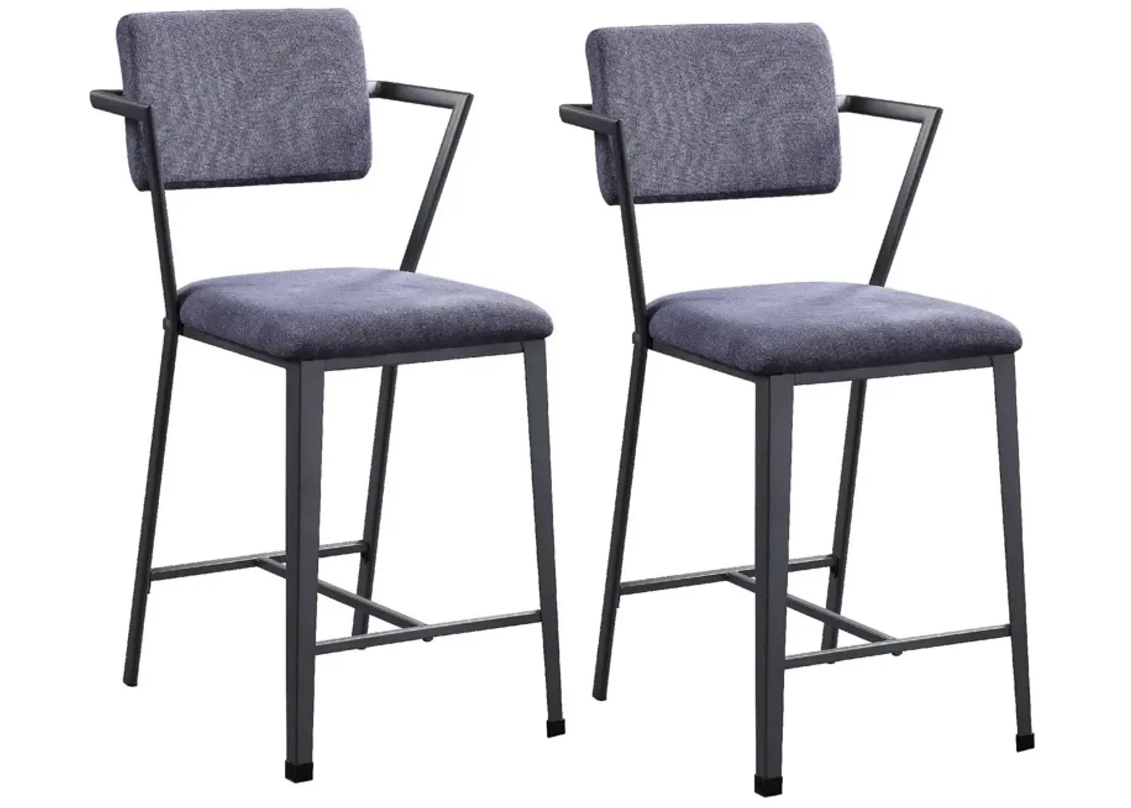 Fabric Upholstered Metal Counter Height Chair, Set of 2,Gray and Black-Benzara