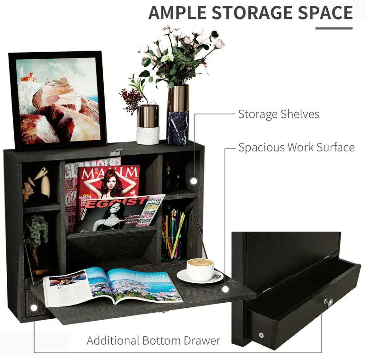 HOMCOM 3 Drawer Storage Cabinet, Mobile Desk Cabinet Under Desk with Wheels, Printer Stand for Home Office, Brown