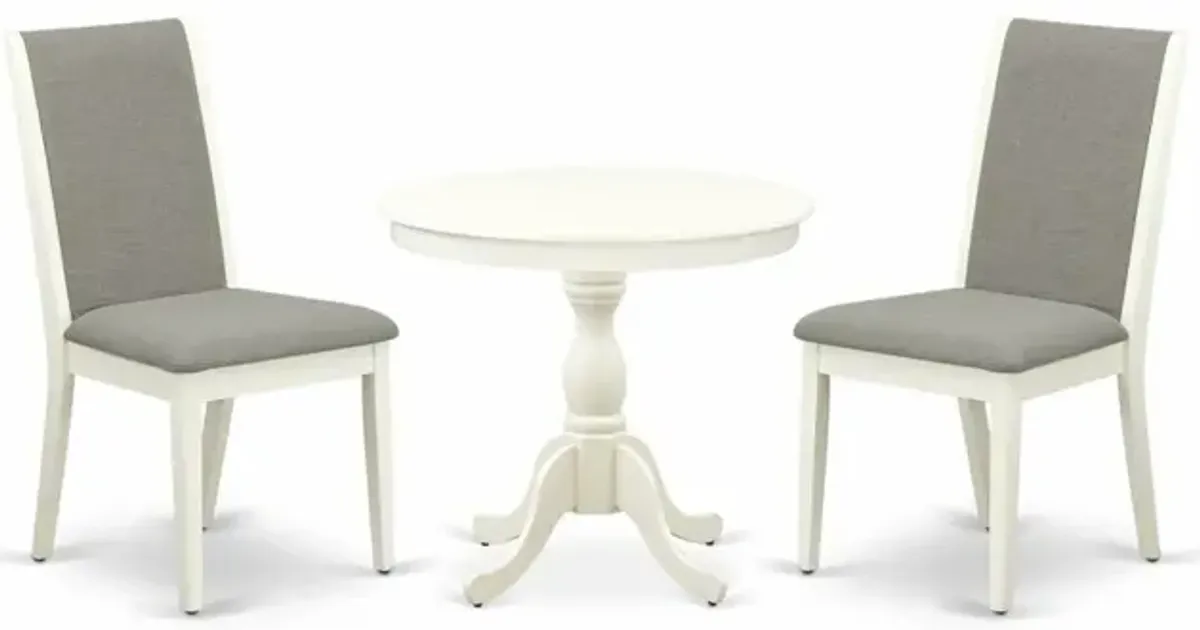 AMLA3-LWH-06 3 Pc Dining Table Set - 1 Wooden Dining Table and 2 Shitake Kitchen Chairs - Linen White Finish