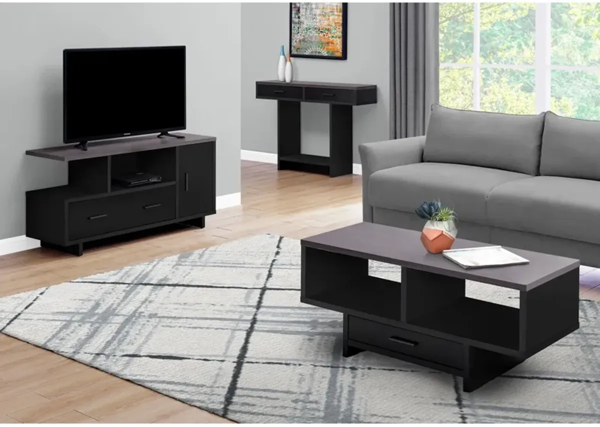 Monarch Specialties I 2801 Tv Stand, 48 Inch, Console, Media Entertainment Center, Storage Cabinet, Drawers, Living Room, Bedroom, Laminate, Black, Grey, Contemporary, Modern