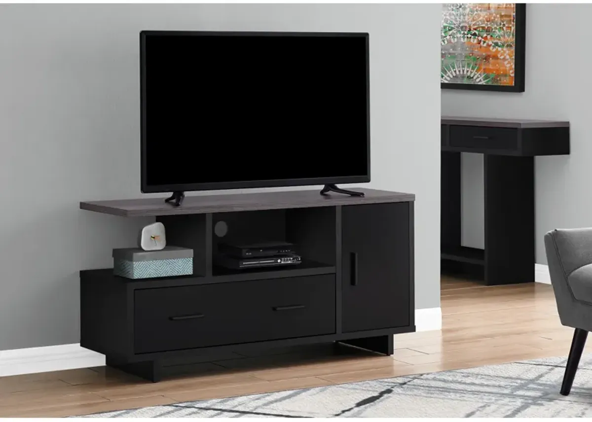 Monarch Specialties I 2801 Tv Stand, 48 Inch, Console, Media Entertainment Center, Storage Cabinet, Drawers, Living Room, Bedroom, Laminate, Black, Grey, Contemporary, Modern