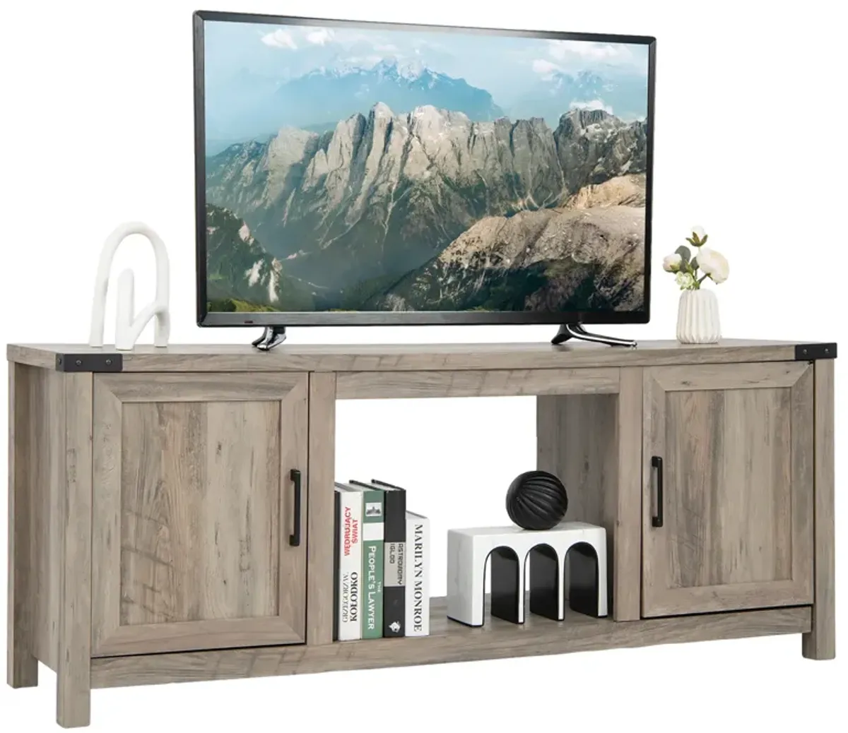 Electric Fireplace TV Stand with Storage Cabinets for TVs up to 70 Inch-Natural