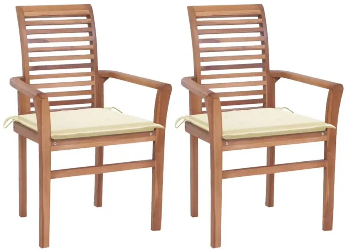 vidaXL Dining Chairs 2 pcs with Cream Cushions Solid Teak Wood