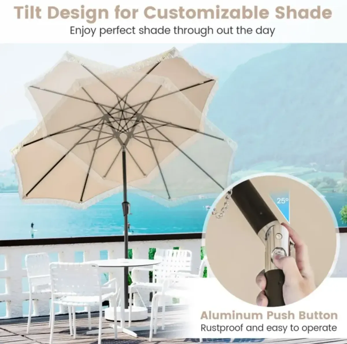 Hivvago 9 FT Patio Umbrella with Sun-Protective Canopy for Patio Garden Pool