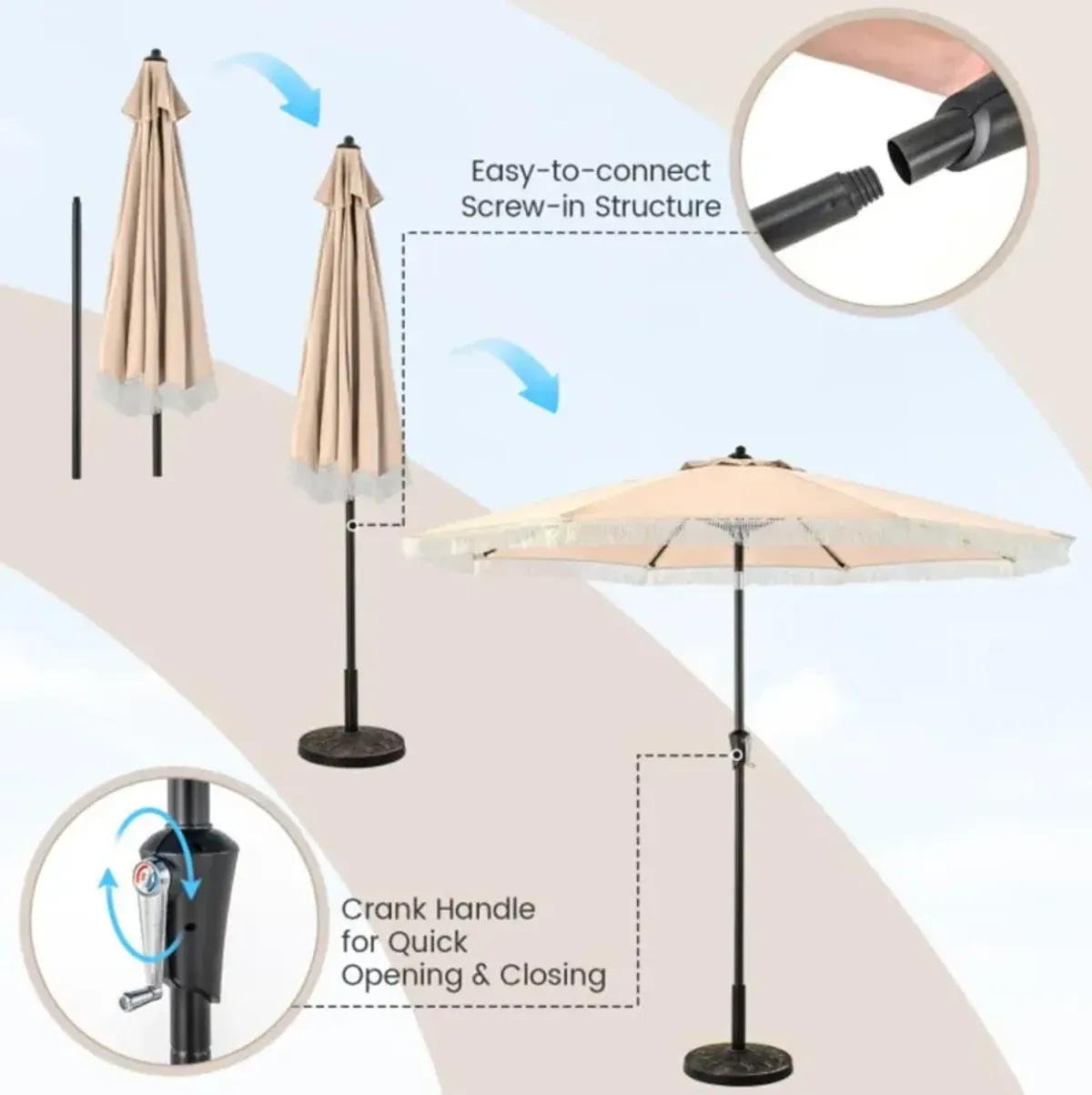 Hivvago 9 FT Patio Umbrella with Sun-Protective Canopy for Patio Garden Pool