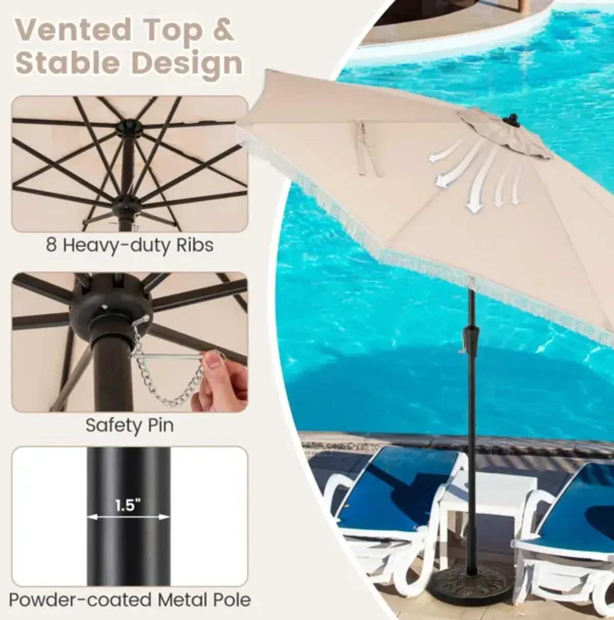 Hivvago 9 FT Patio Umbrella with Sun-Protective Canopy for Patio Garden Pool