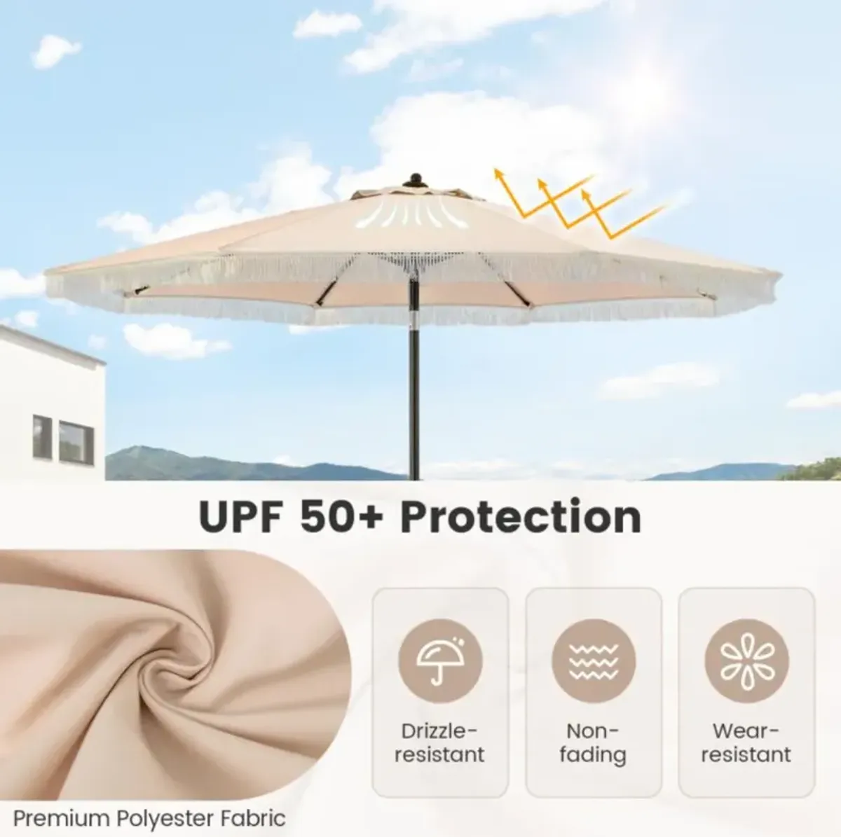 Hivvago 9 FT Patio Umbrella with Sun-Protective Canopy for Patio Garden Pool