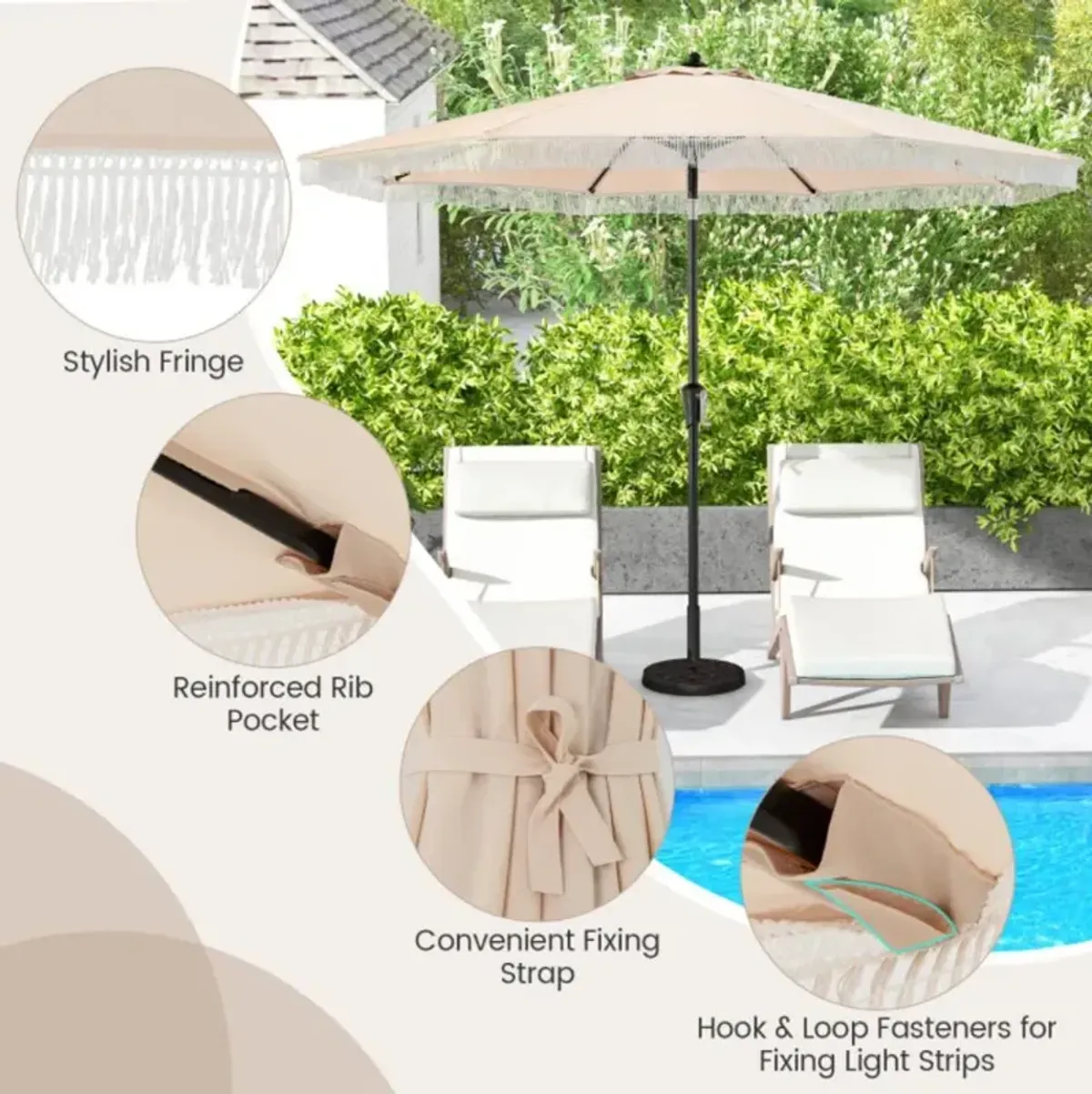 Hivvago 9 FT Patio Umbrella with Sun-Protective Canopy for Patio Garden Pool