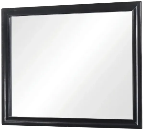 47 Inch Wood Mirror, Landscape Frame, Classic, Black-Benzara