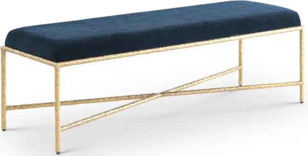 Meridian Furniture Valley Navy Chenille Fabric Bench