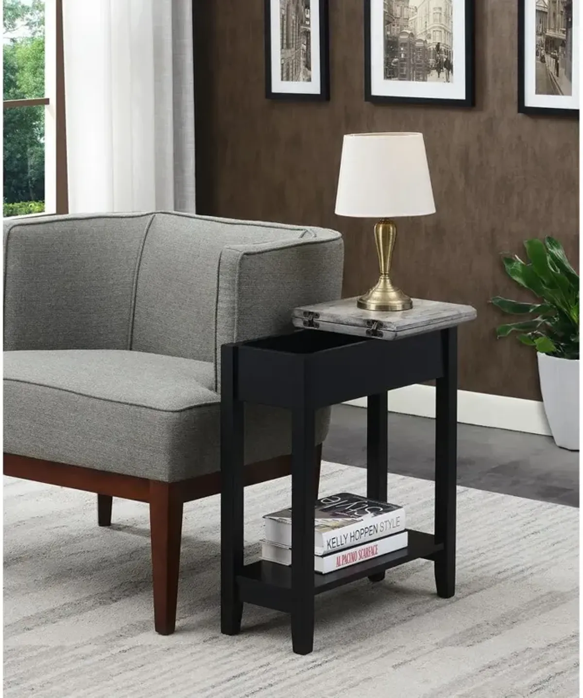 Convenience Concepts American Heritage Flip Top End Table, Faux Birch/Black