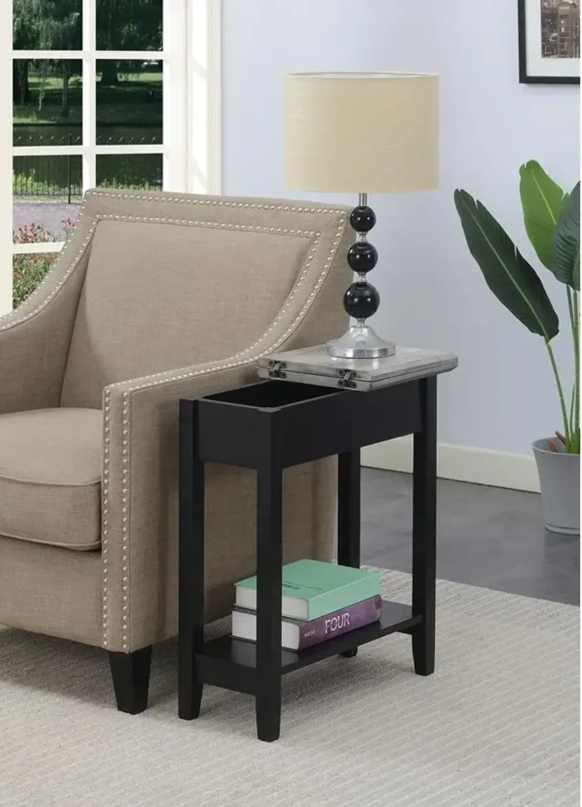 Convenience Concepts American Heritage Flip Top End Table, Faux Birch/Black