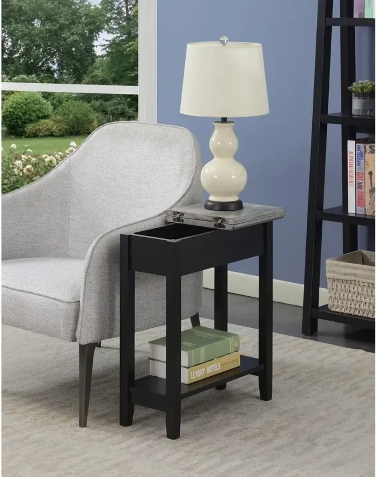 Convenience Concepts American Heritage Flip Top End Table, Faux Birch/Black