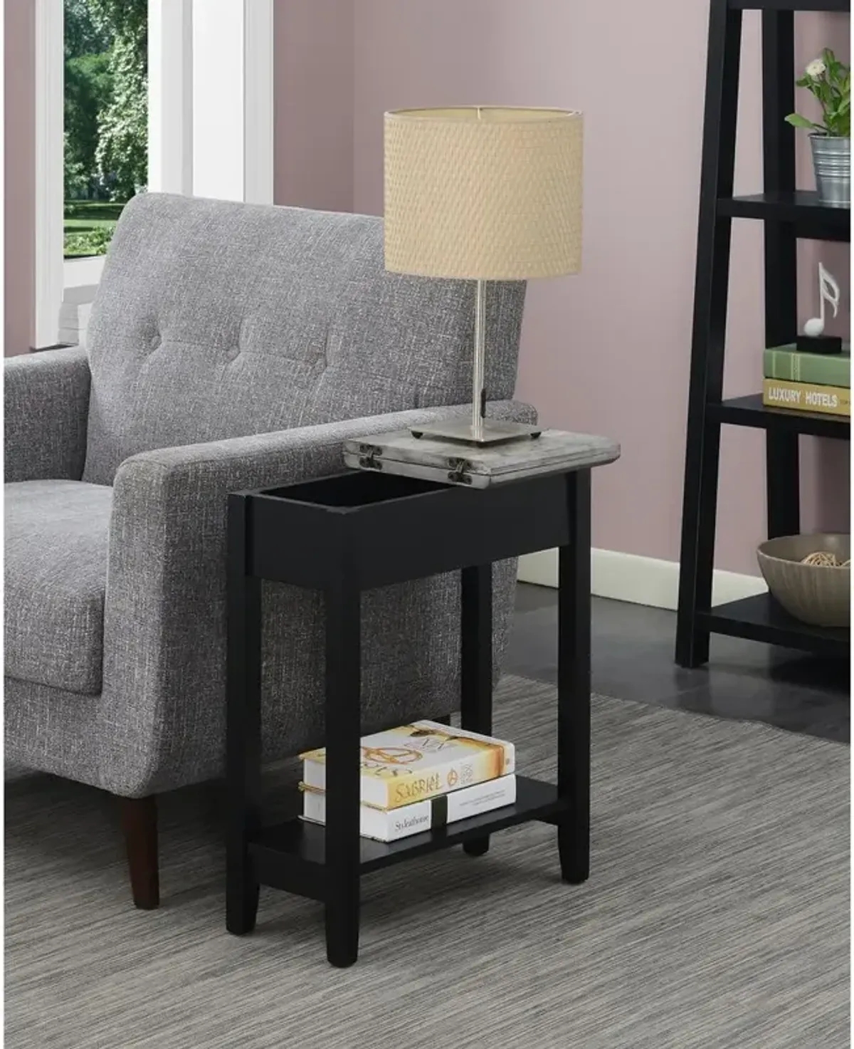 Convenience Concepts American Heritage Flip Top End Table, Faux Birch/Black