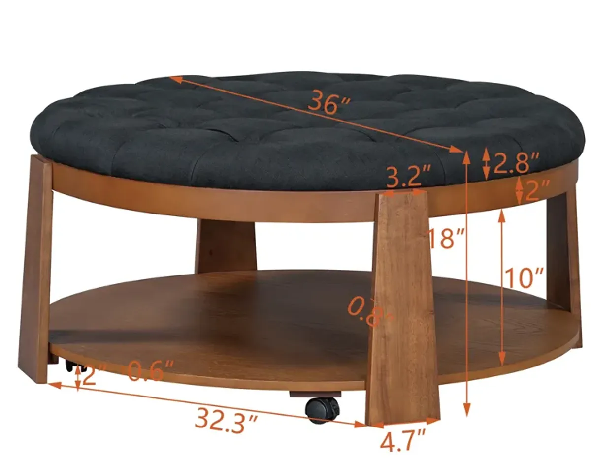 Merax 2-Tier Round Ottoman Coffee Table with Wheels