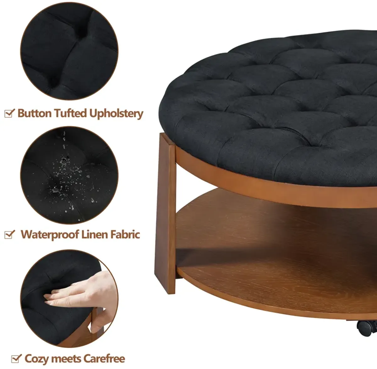 Merax 2-Tier Round Ottoman Coffee Table with Wheels