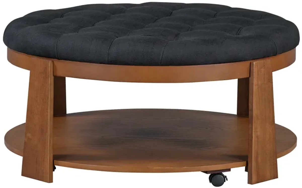 Merax 2-Tier Round Ottoman Coffee Table with Wheels