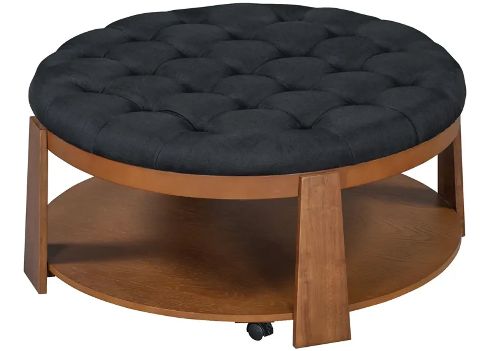 Merax 2-Tier Round Ottoman Coffee Table with Wheels