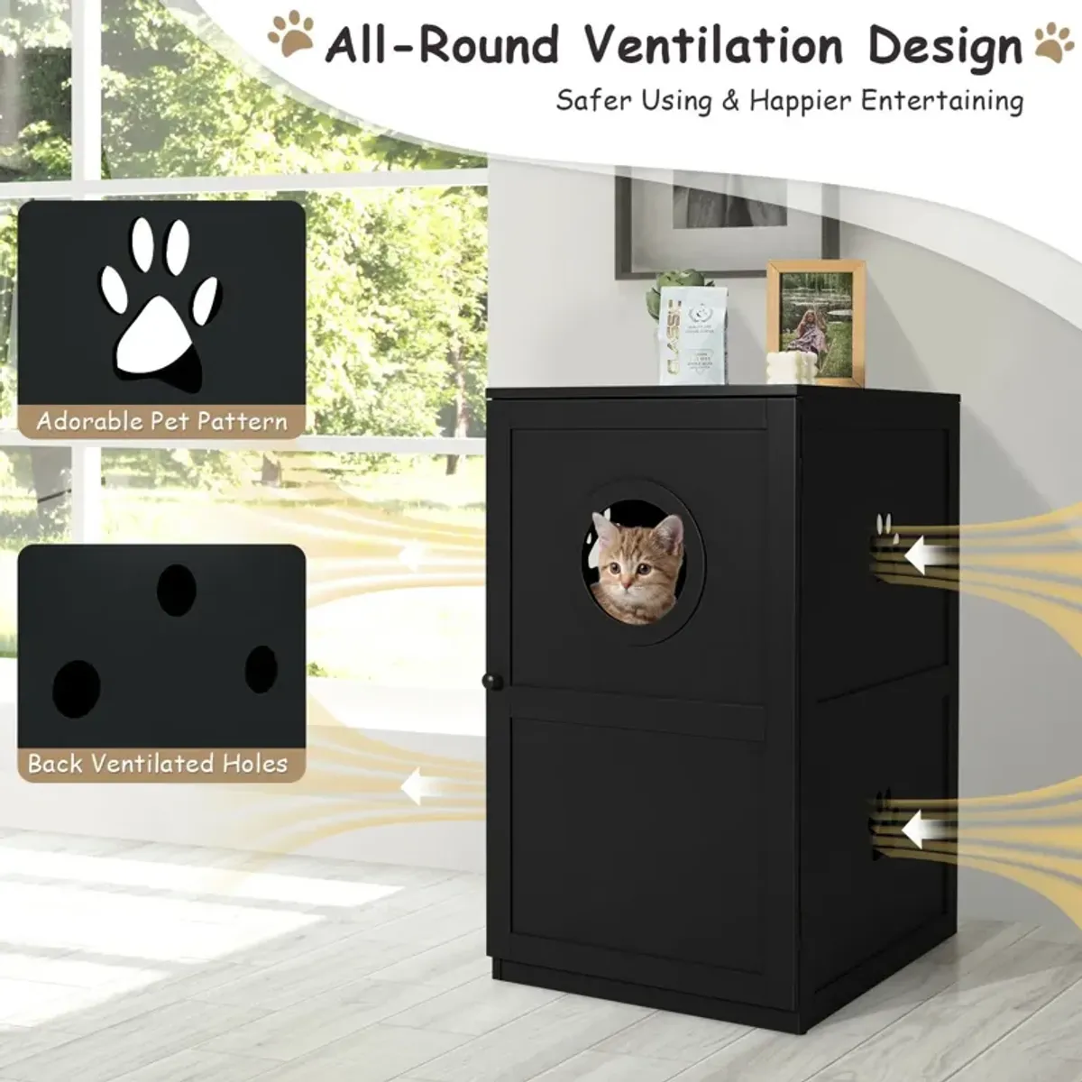 2-tier Litter Hidden Cat House With Anti-toppling Device