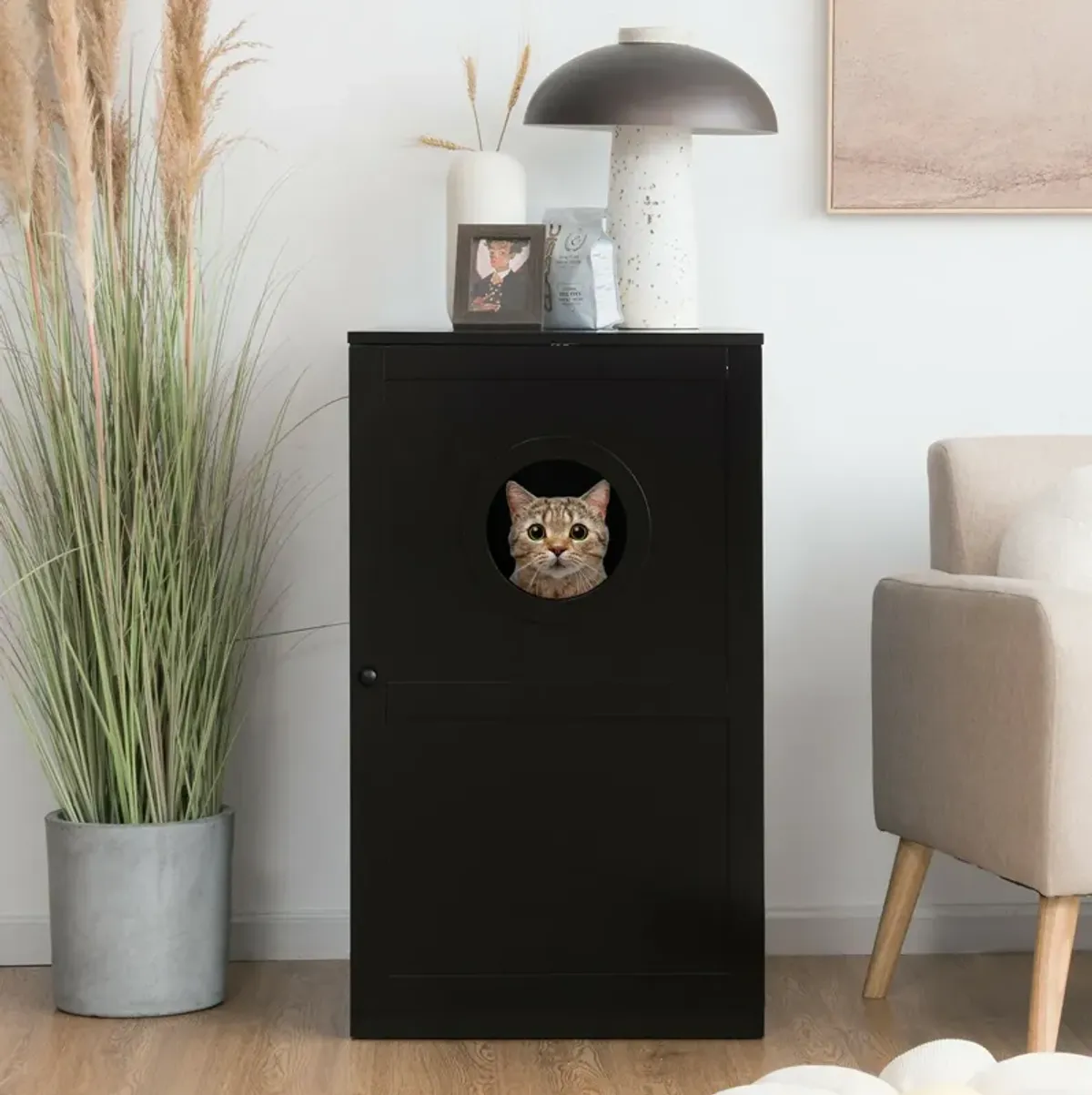 2-tier Litter Hidden Cat House With Anti-toppling Device