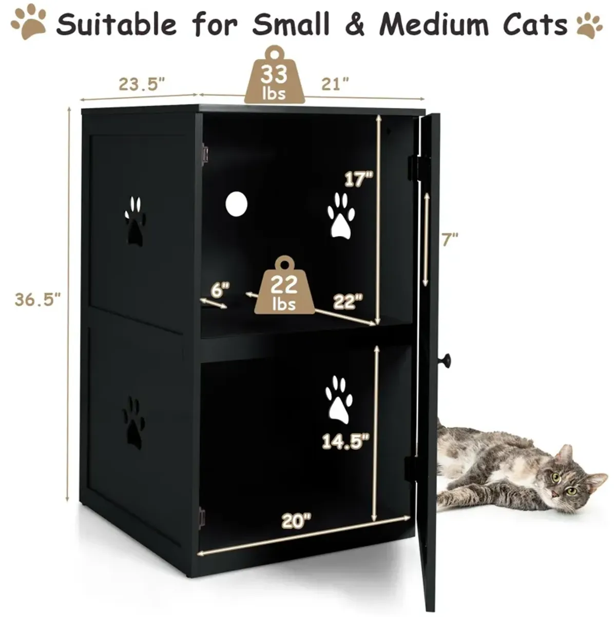 2-tier Litter Hidden Cat House With Anti-toppling Device